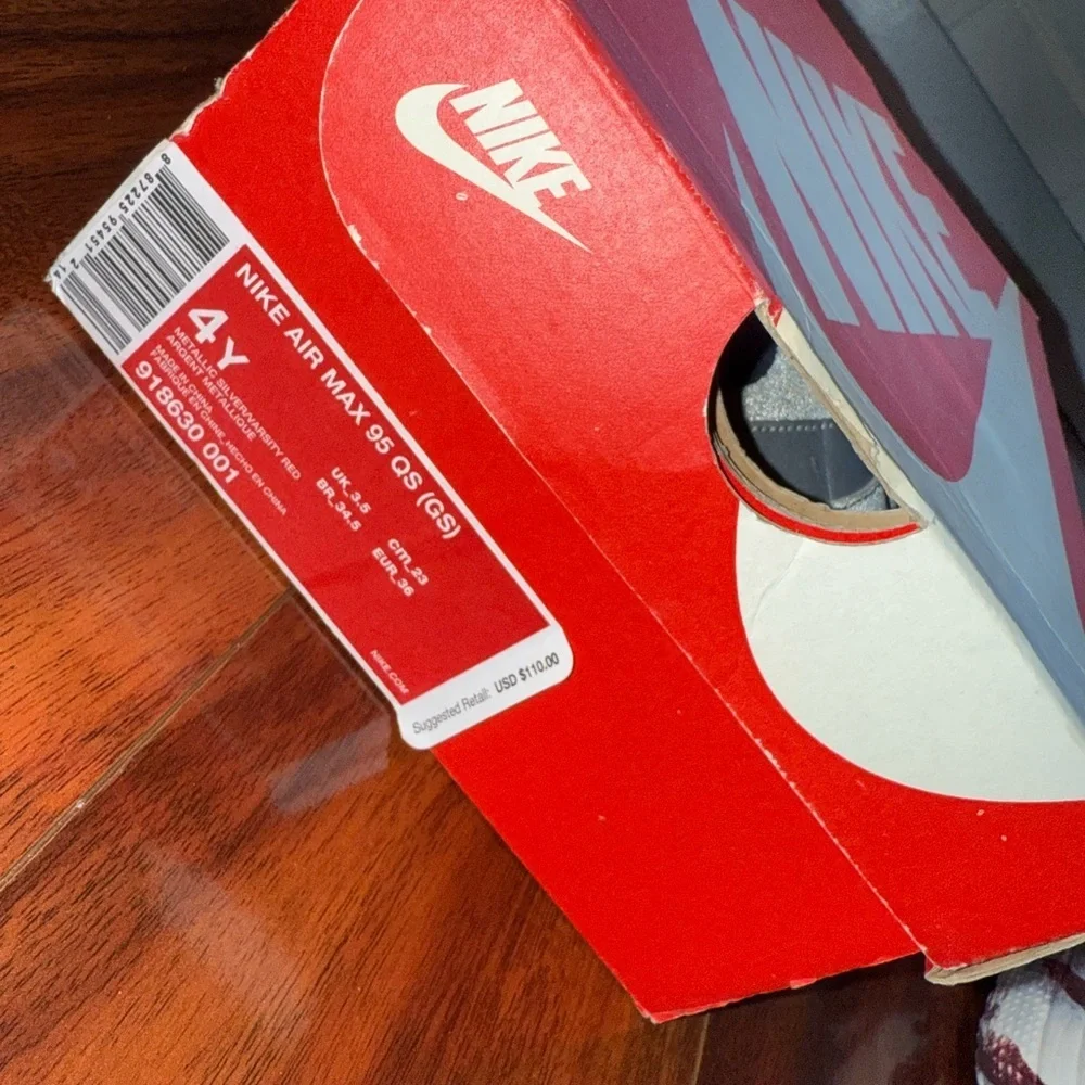 Nike Air Max 90 GS Silver and Red Sneakers